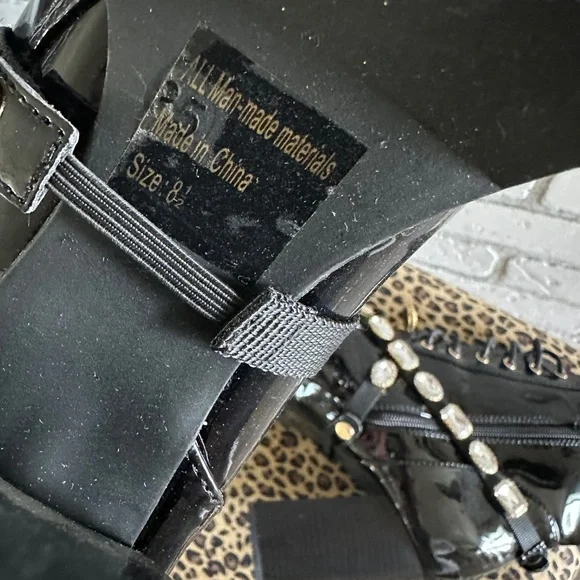 Wild Diva Black Patent Leather Gemstone Boots - Picture 8 of 16